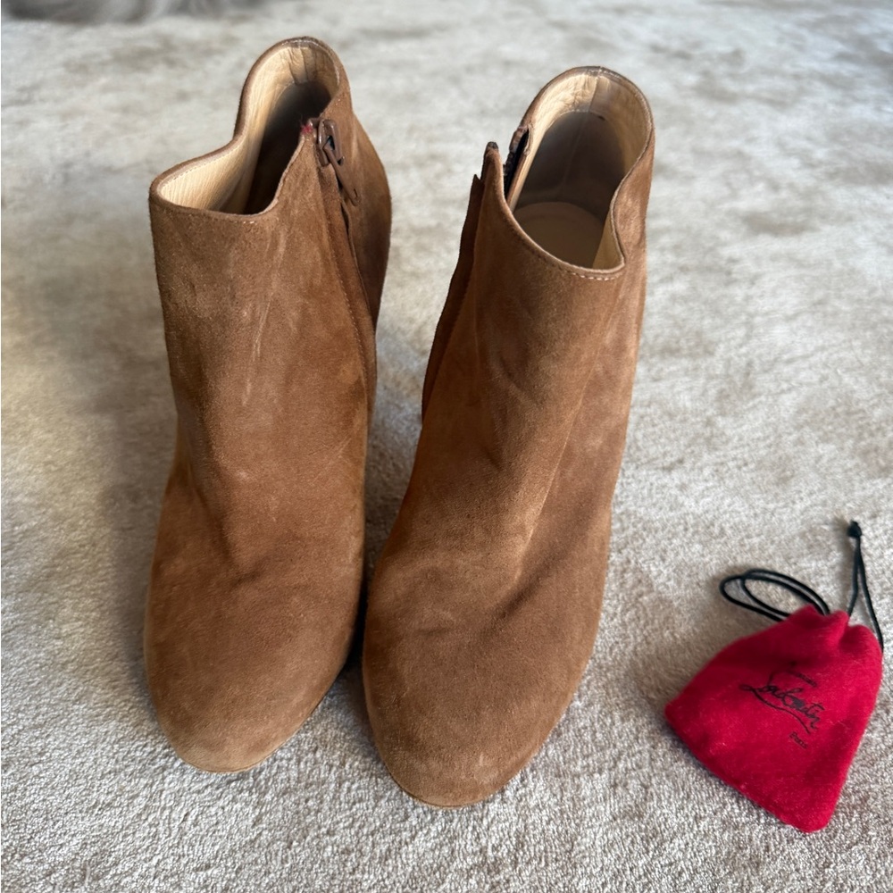 Christian Louboutin Tan Suede Ankle Booties